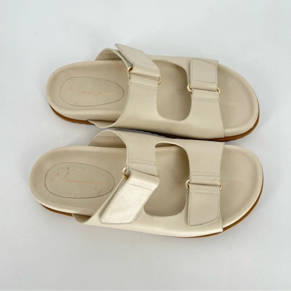 Anthropologie Women's Cream Velcro‎ Sandals 8